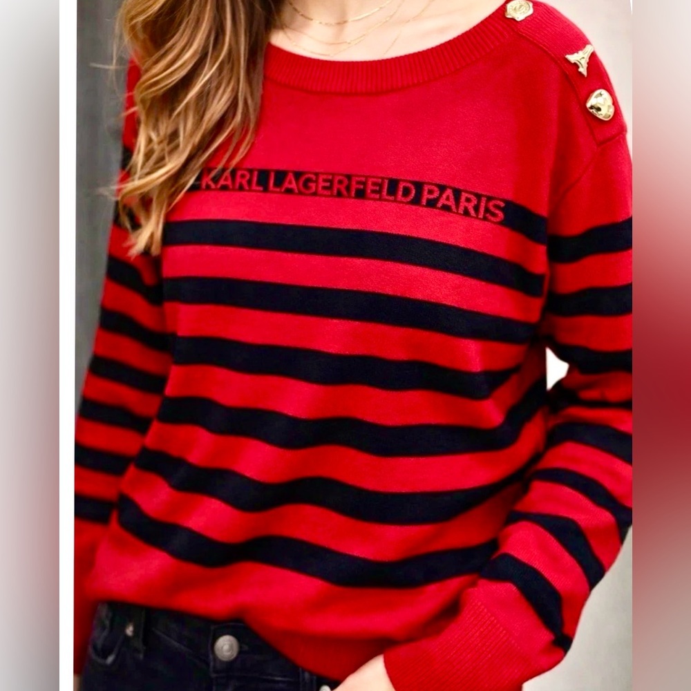 NWT Karl Lagerfeld Red and Black Striped Sweatshirt